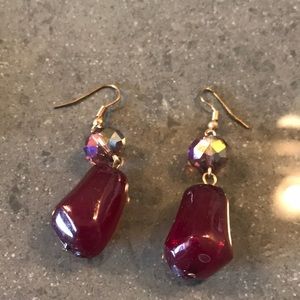 Wine colored beaded dangle earrings